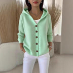 Suéter con capucha Ins Botón Moda Otoño e Invierno Cárdigan de punto Casual Commuter Top de Manga Larga Ropa de Mujer