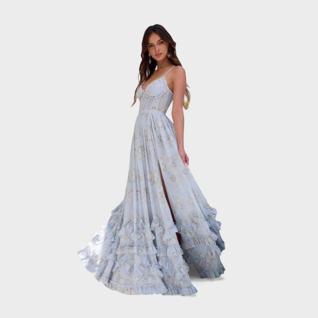 Florencia™ | Vestido largo bohemio con abertura y volantes.