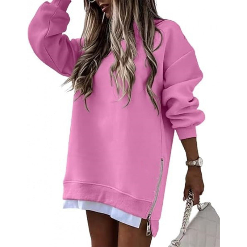 Moda Otoño Invierno Suéter de Pullover con Diseño de Cremallera Lateral para Mujeres