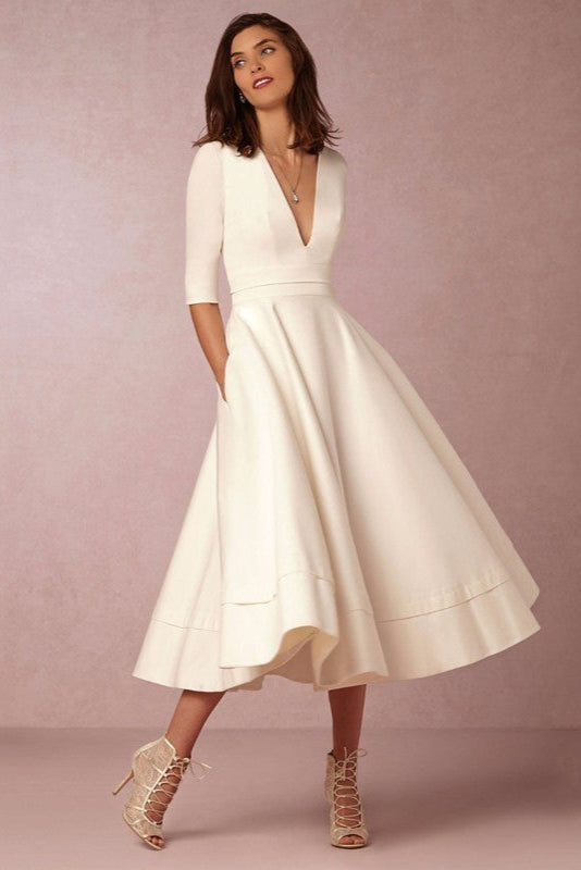 Laura™ | Vestido Midi Femenino Con Corte En A, Escote En V