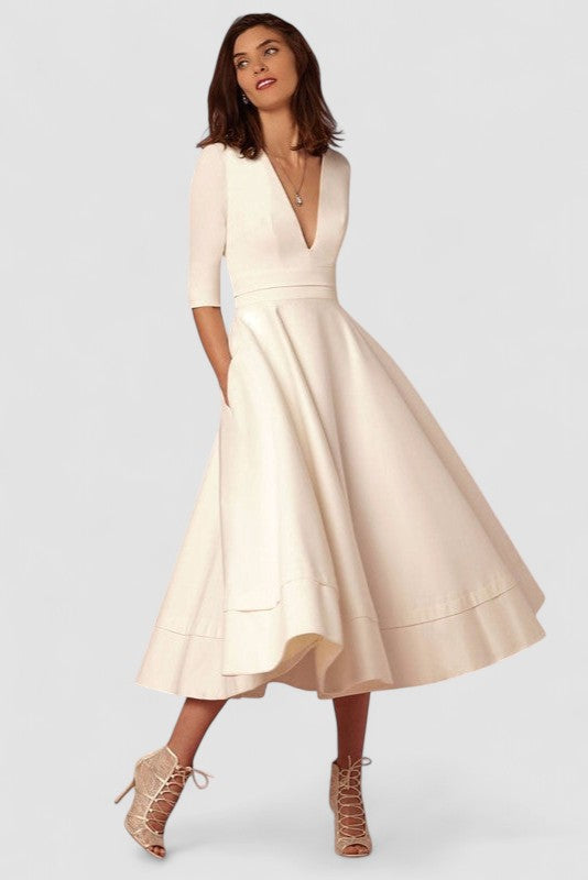 Laura™ | Vestido Midi Femenino Con Corte En A, Escote En V