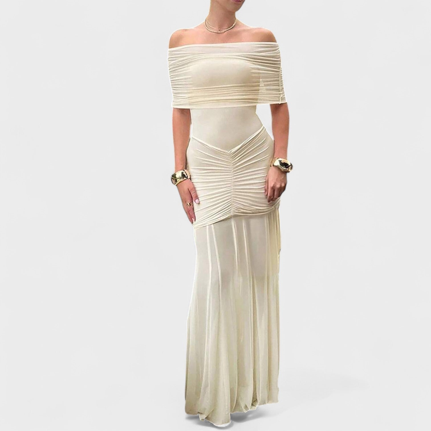 Vitoria™ | Vestido largo de punto con hombros descubiertos