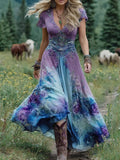 Serena™ | Vestido Maxi Corto Floral Lavanda con Toque Sofisticado