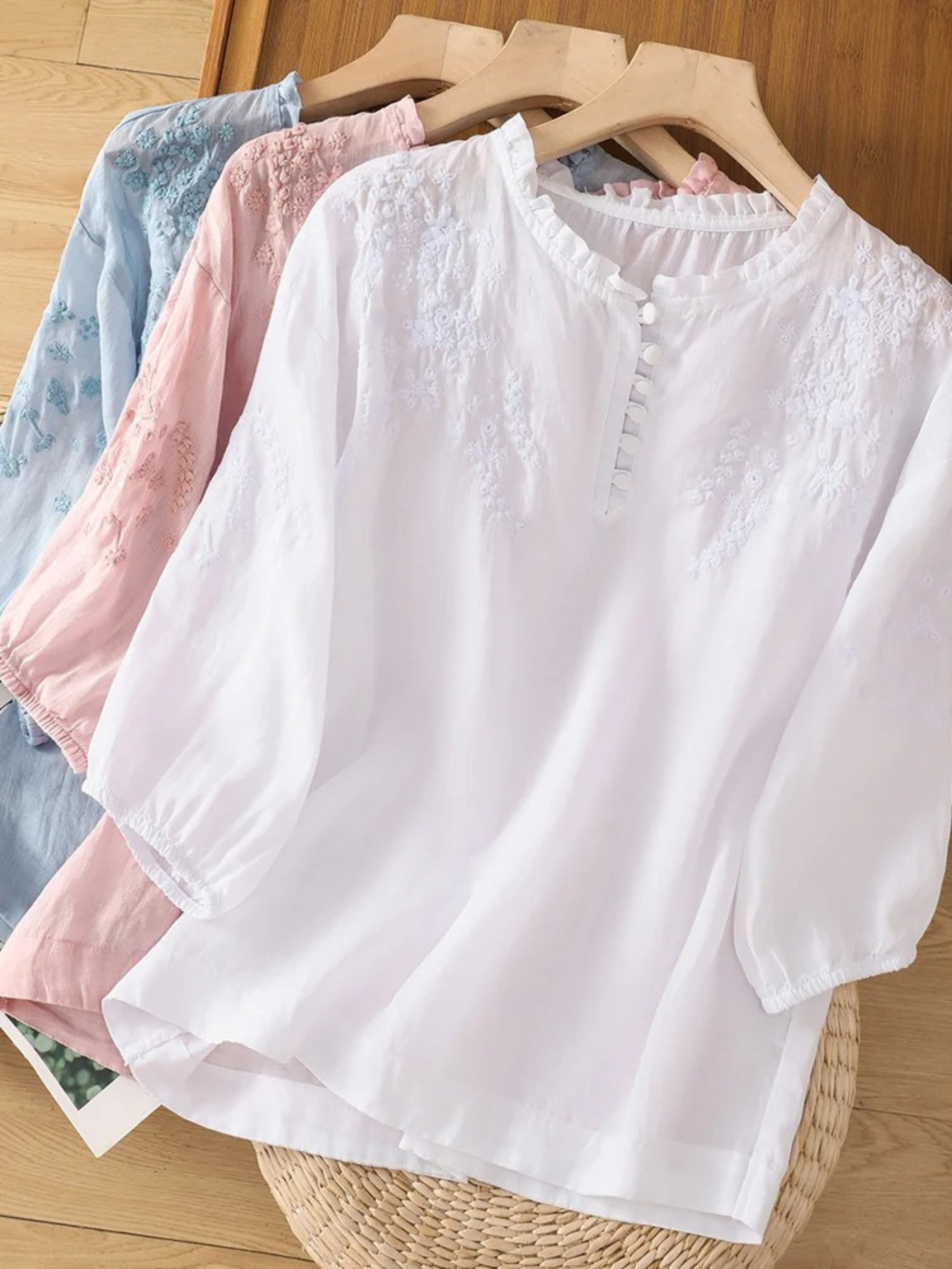 Kissina™ | Blusa de Algodón y Lino Bordada