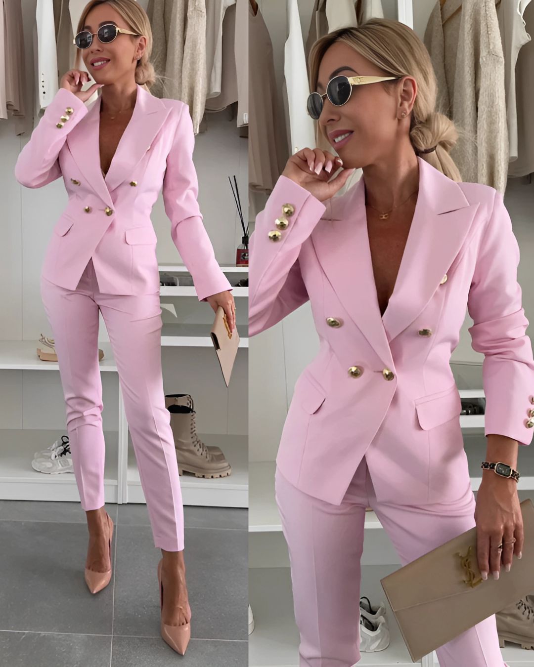 Maria™ | Traje Femenino Sofisticado de Doble Botonadura con Corte Ajustado