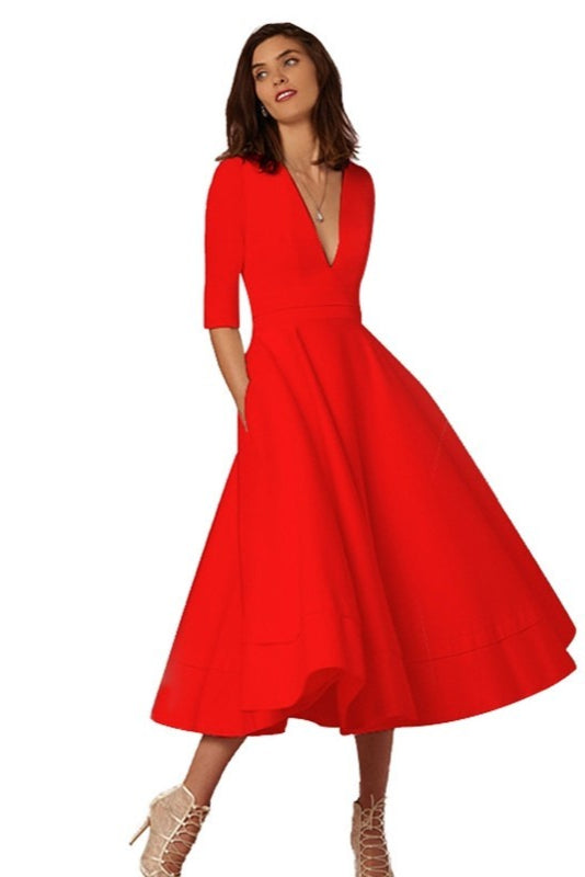 Laura™ | Vestido Midi Femenino Con Corte En A, Escote En V