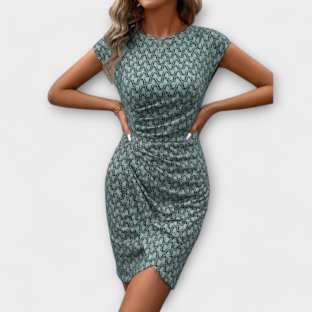 Emma™ | Vestido de manga corta con corte tulipa y estampado en todo el lado