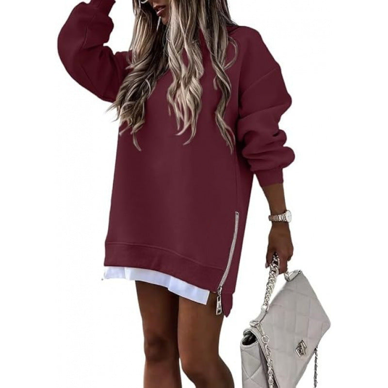 Moda Otoño Invierno Suéter de Pullover con Diseño de Cremallera Lateral para Mujeres