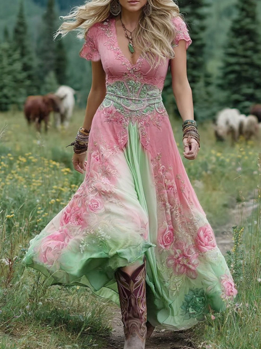 Serena™ | Vestido Maxi Corto Floral Lavanda con Toque Sofisticado