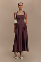 Sharon™ | Vestido midi de punto espagueti - Marrón cacao