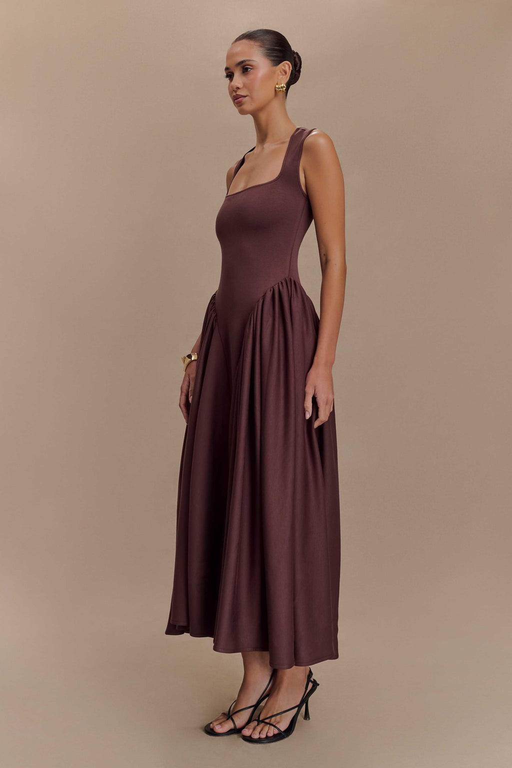 Sharon™ | Vestido midi de punto espagueti - Marrón cacao