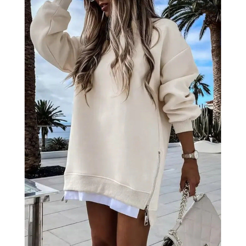 Moda Otoño Invierno Suéter de Pullover con Diseño de Cremallera Lateral para Mujeres