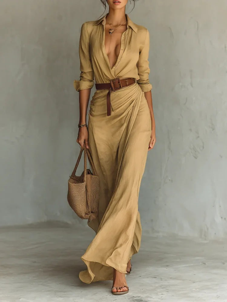 Lurdes™ | Vestido Maxi Cruzado Con Cinturón
