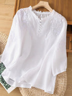 Kissina™ | Blusa de Algodón y Lino Bordada