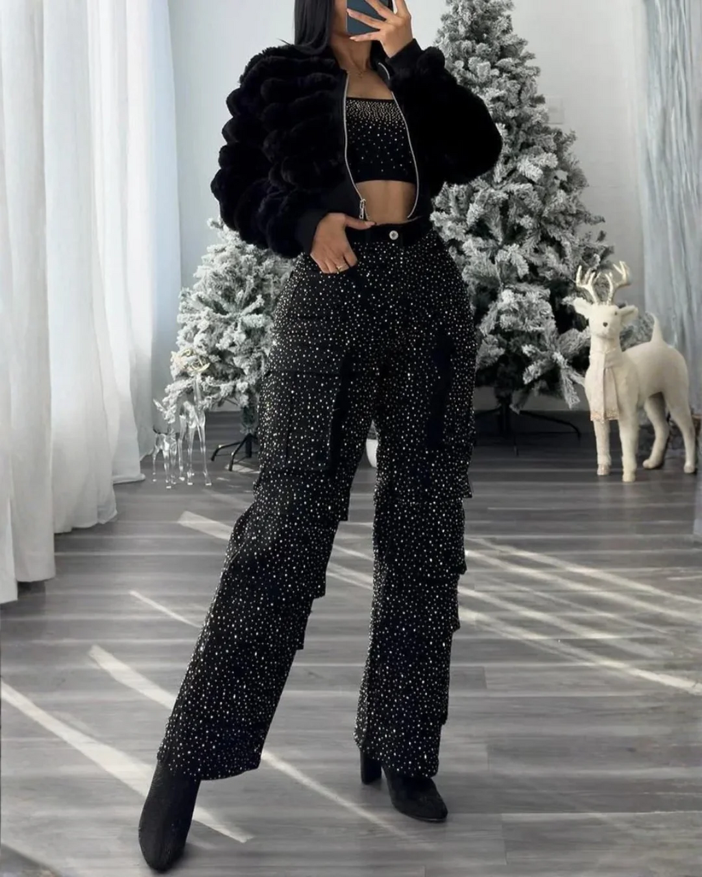 LÍVIA™ | Jeans Cargo con Pedrería Femenino