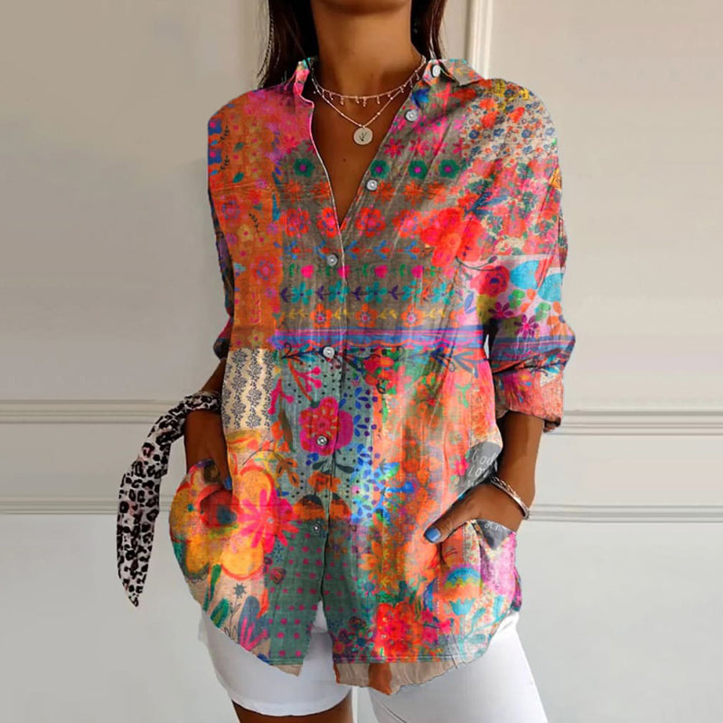 Rafaela™ | Camisa con Patrón Romántico y Abotonado Clásico