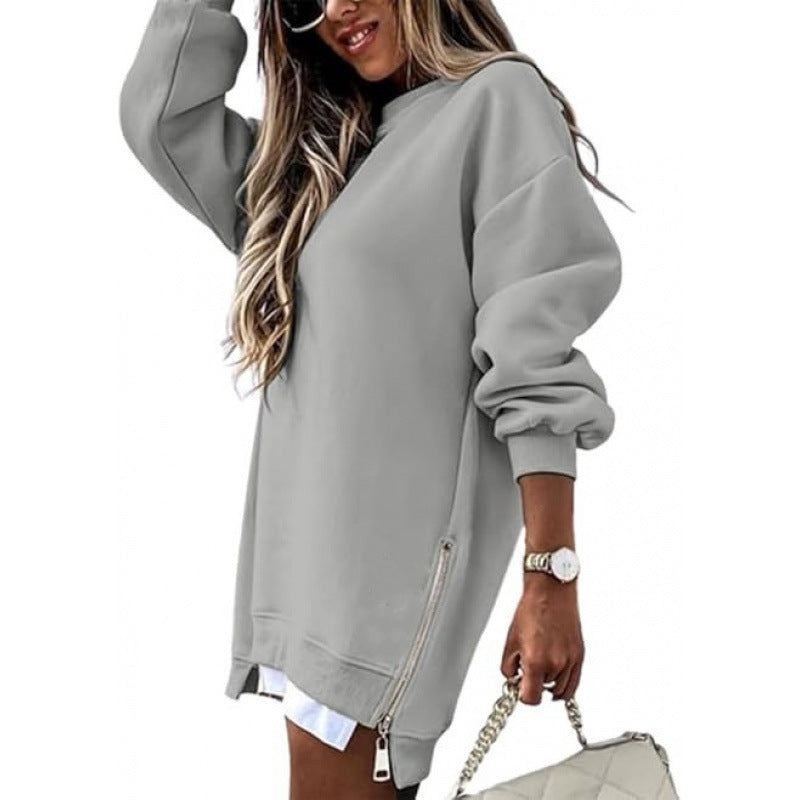 Moda Otoño Invierno Suéter de Pullover con Diseño de Cremallera Lateral para Mujeres