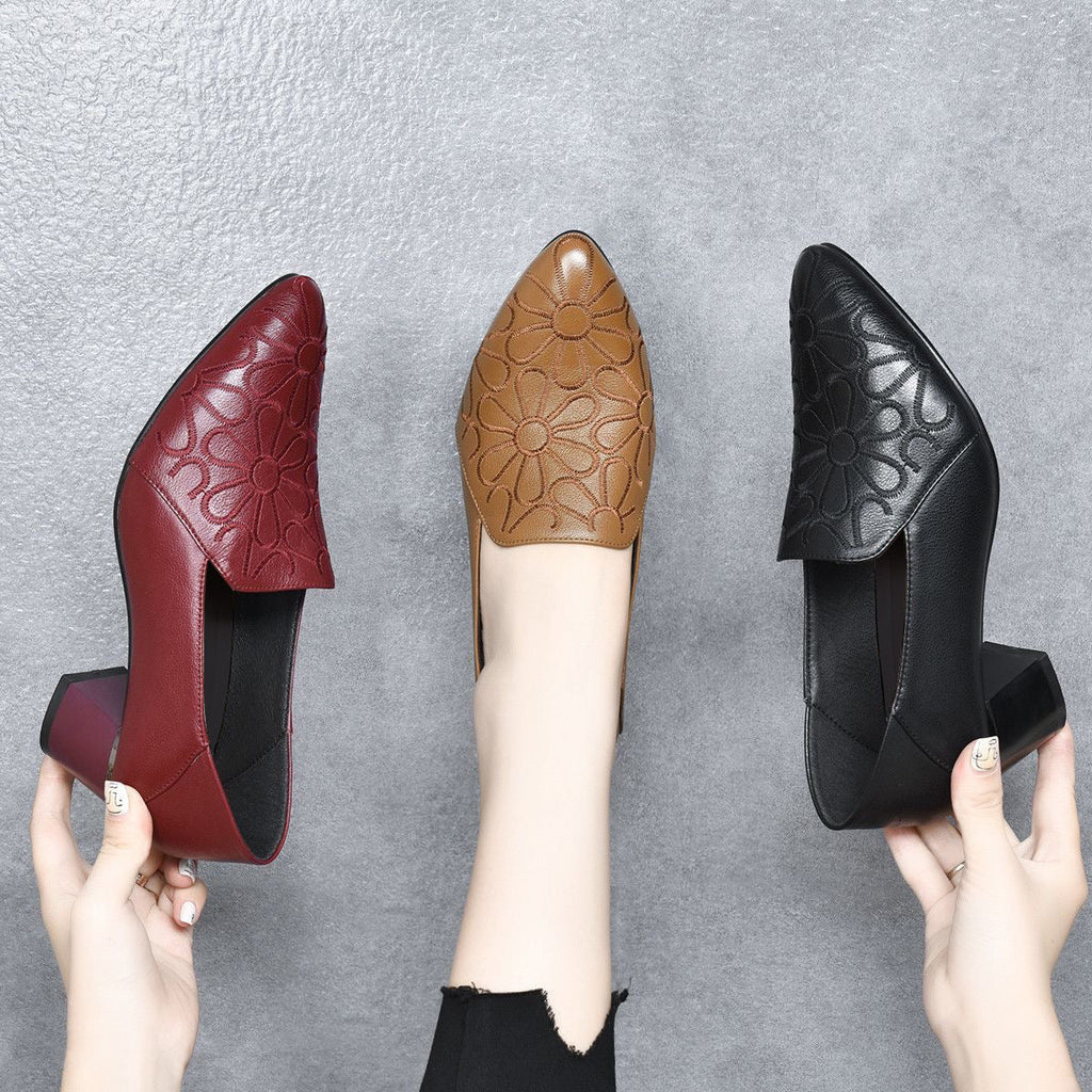 Olene™ | Zapatos de Tacón en Piel Vegana con Bordado Suave