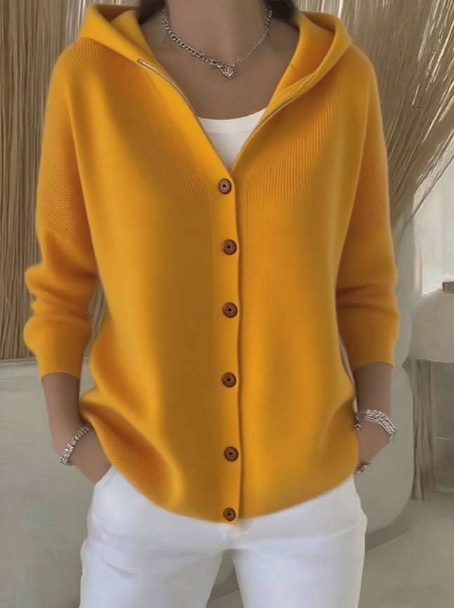 Suéter con capucha Ins Botón Moda Otoño e Invierno Cárdigan de punto Casual Commuter Top de Manga Larga Ropa de Mujer