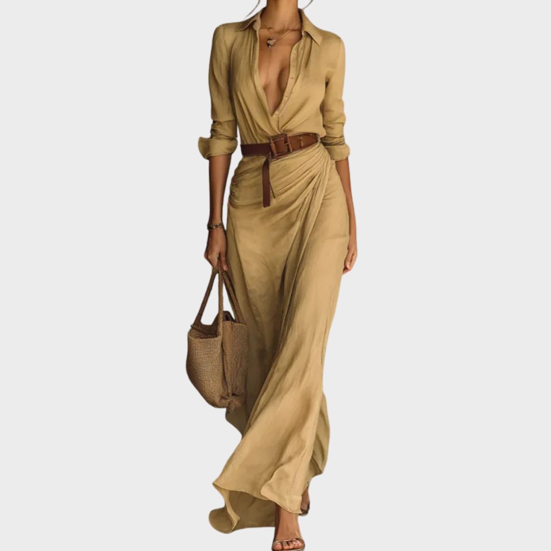 Lurdes™ | Vestido Maxi Cruzado Con Cinturón