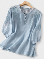 Kissina™ | Blusa de Algodón y Lino Bordada
