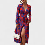 Vestido Bianca™ | Estilo Animal Print Azul y Rojo