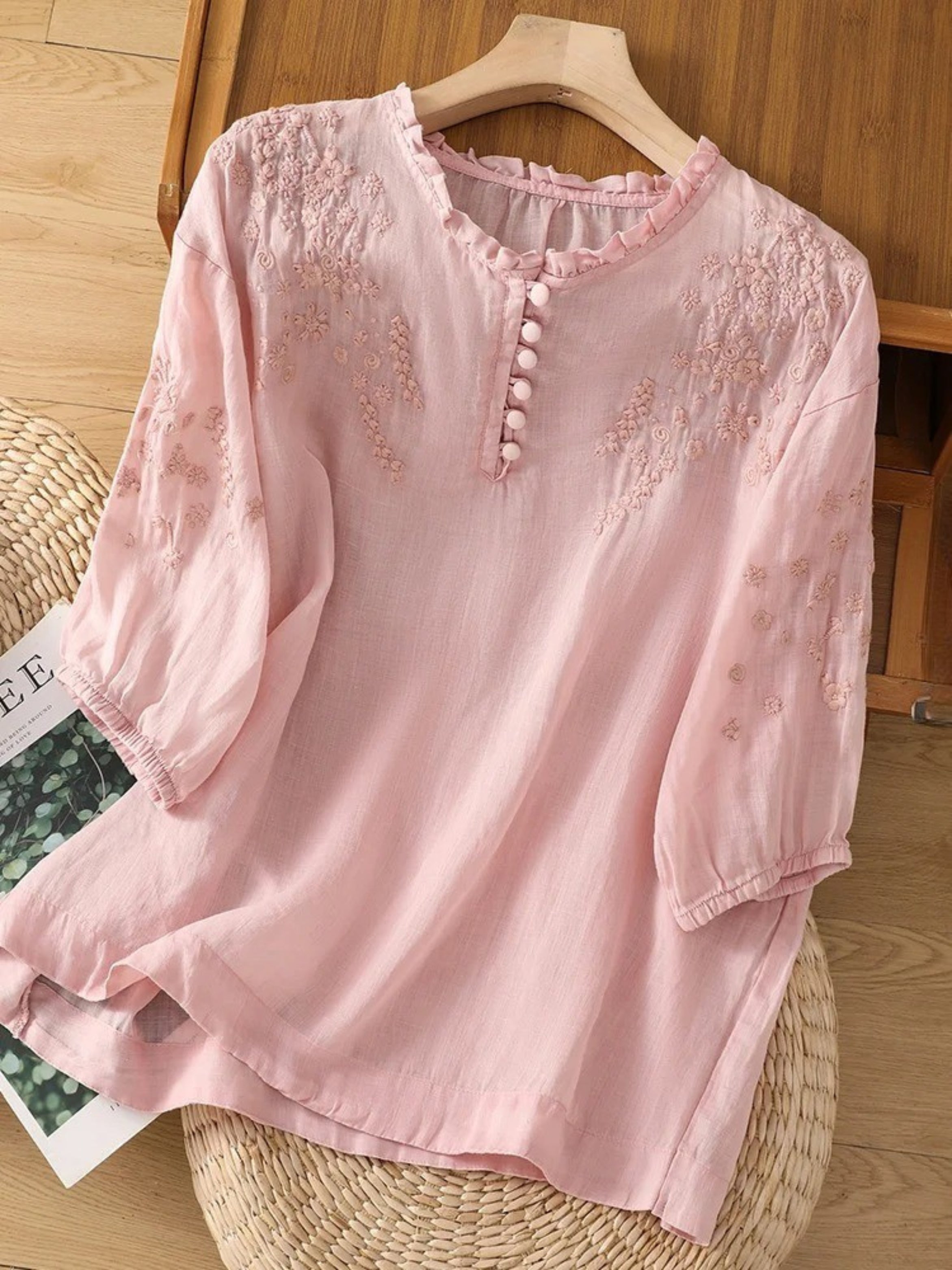 Kissina™ | Blusa de Algodón y Lino Bordada