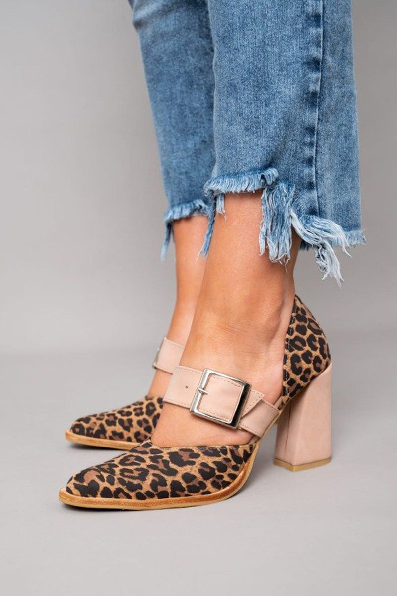 Selveta™ | Sandalias de ante con estampado de leopardo y tacón estable