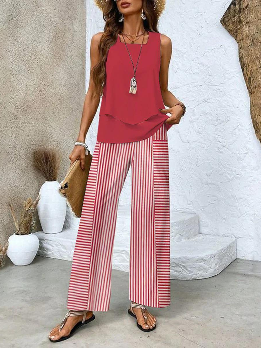 Isis™ | Conjunto de Dos Piezas con Top Sin Mangas y Pantalones de Corte Recto
