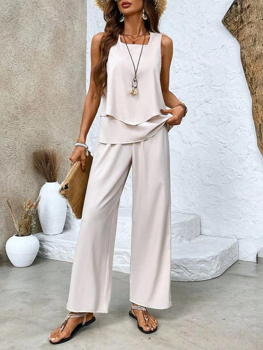 Isis™ | Conjunto de Dos Piezas con Top Sin Mangas y Pantalones de Corte Recto