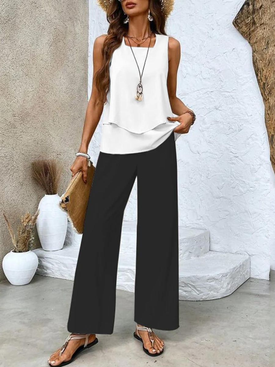 Isis™ | Conjunto de Dos Piezas con Top Sin Mangas y Pantalones de Corte Recto