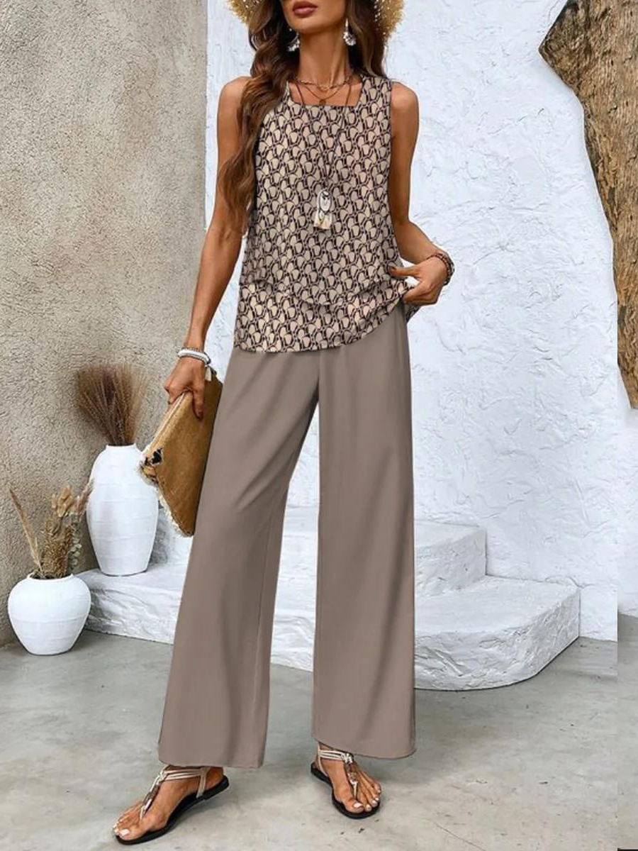 Isis™ | Conjunto de Dos Piezas con Top Sin Mangas y Pantalones de Corte Recto