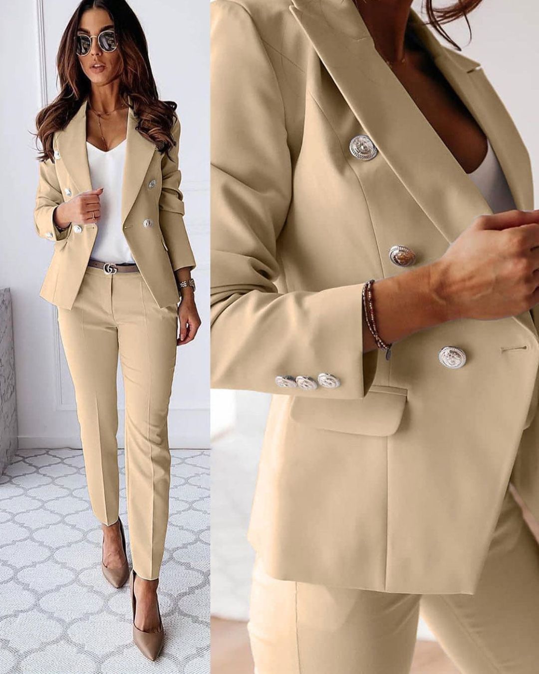 Maria™ | Traje Femenino Sofisticado de Doble Botonadura con Corte Ajustado