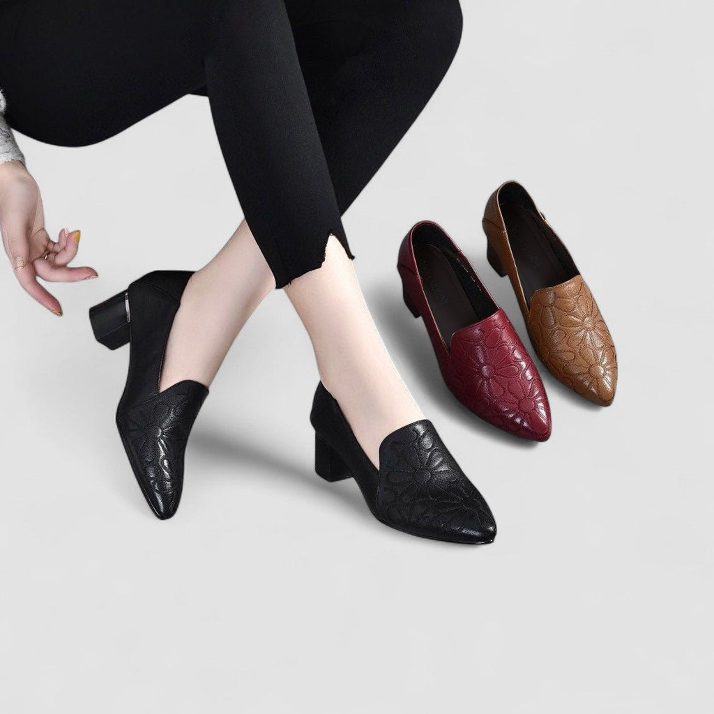 Olene™ | Zapatos de Tacón en Piel Vegana con Bordado Suave