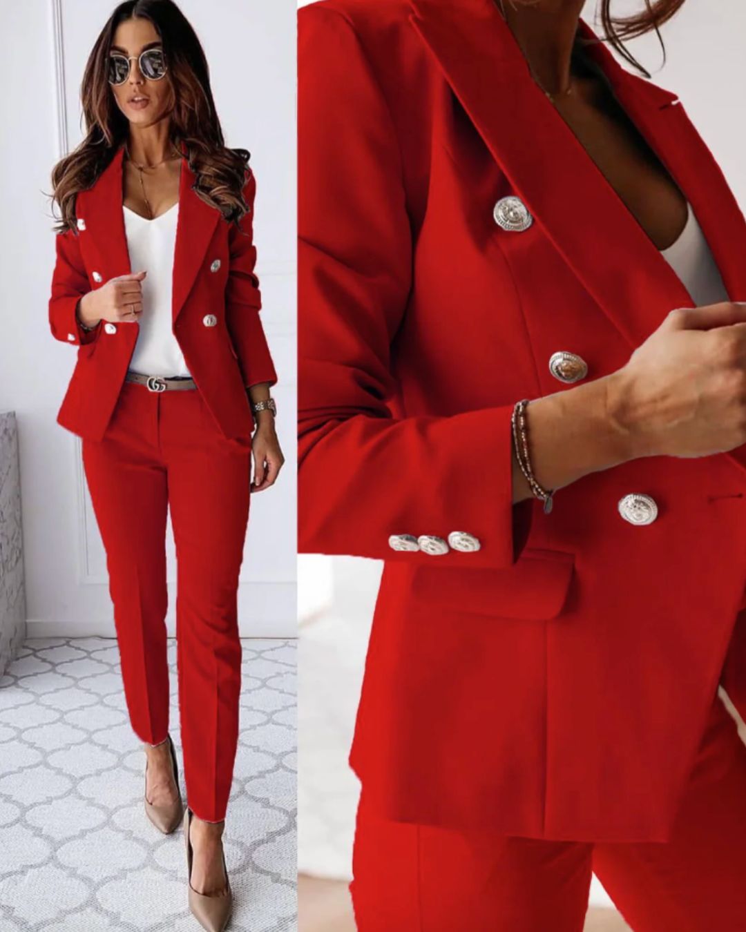 Maria™ | Traje Femenino Sofisticado de Doble Botonadura con Corte Ajustado