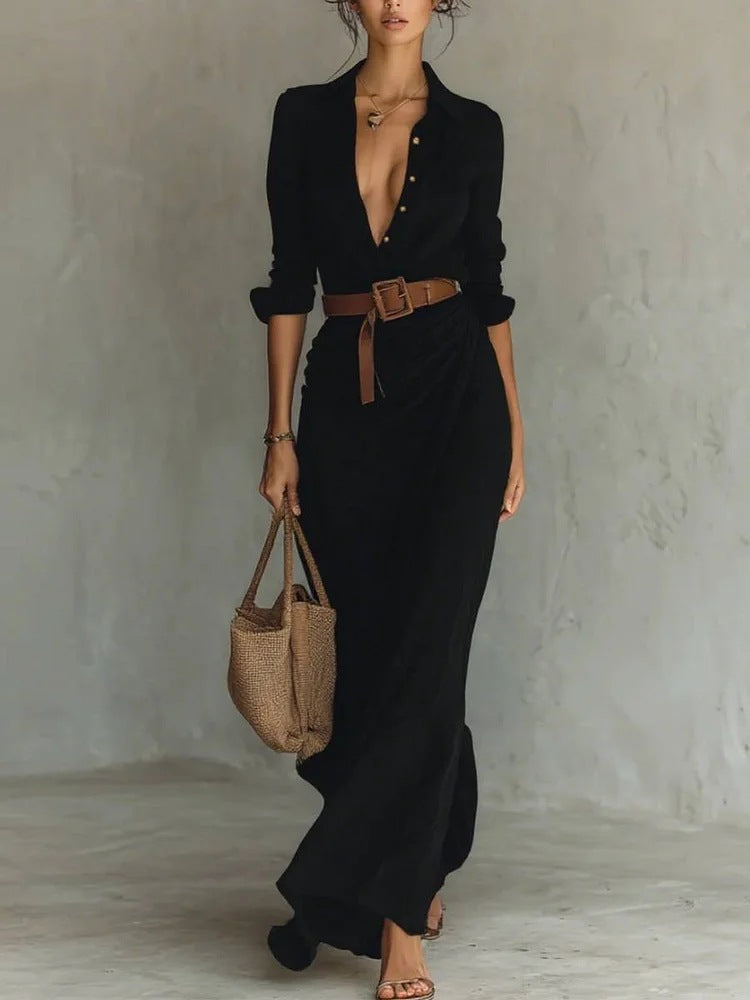 Lurdes™ | Vestido Maxi Cruzado Con Cinturón