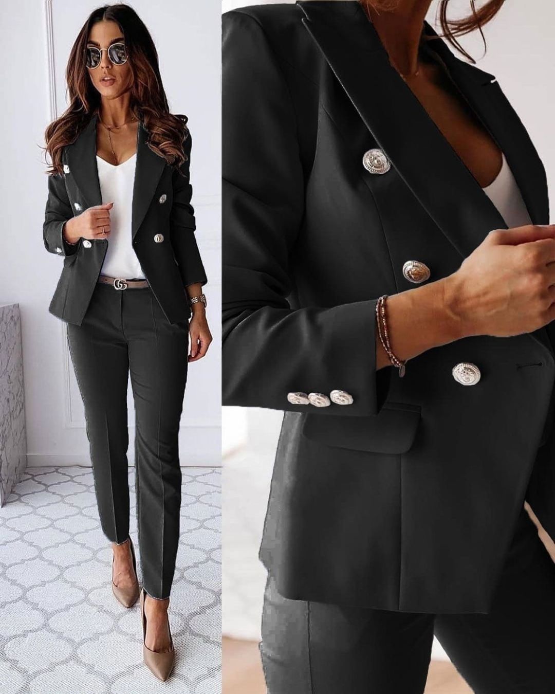 Maria™ | Traje Femenino Sofisticado de Doble Botonadura con Corte Ajustado