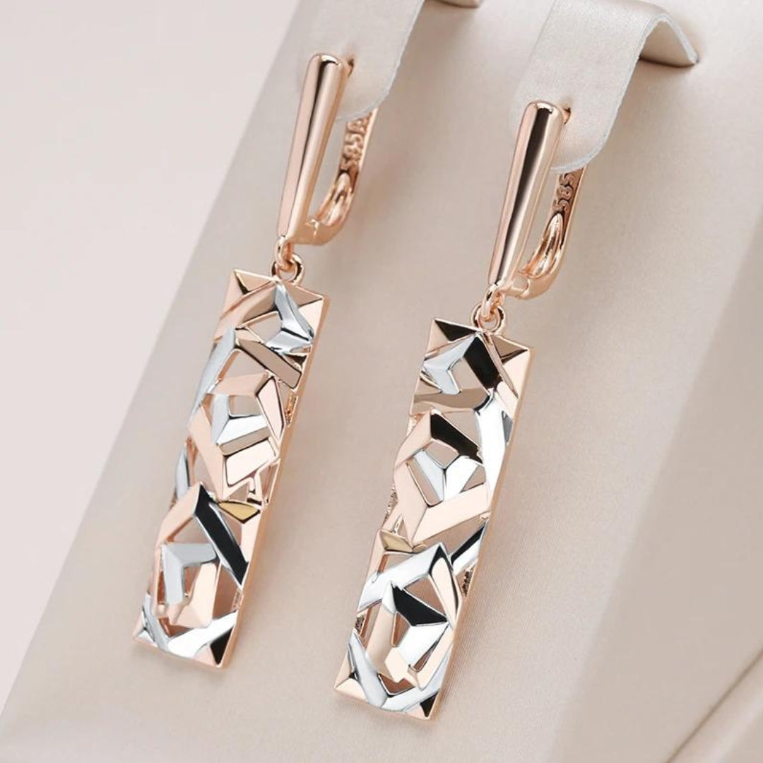 Pendientes Rectangulares Elegantes Brillantes Oro Plata