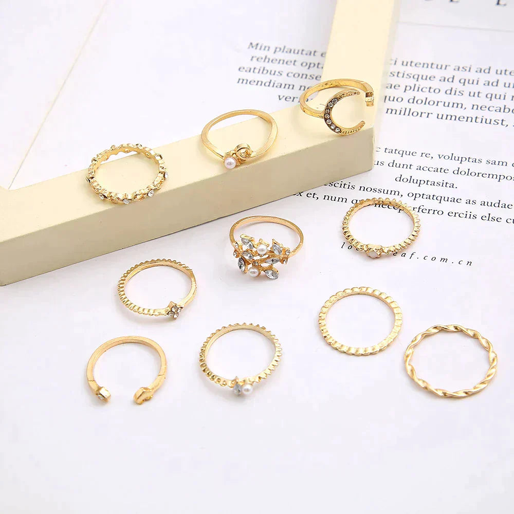 BrilhoLuxo 10 Anillos Bohemios Plata Oro - Sofisticado
