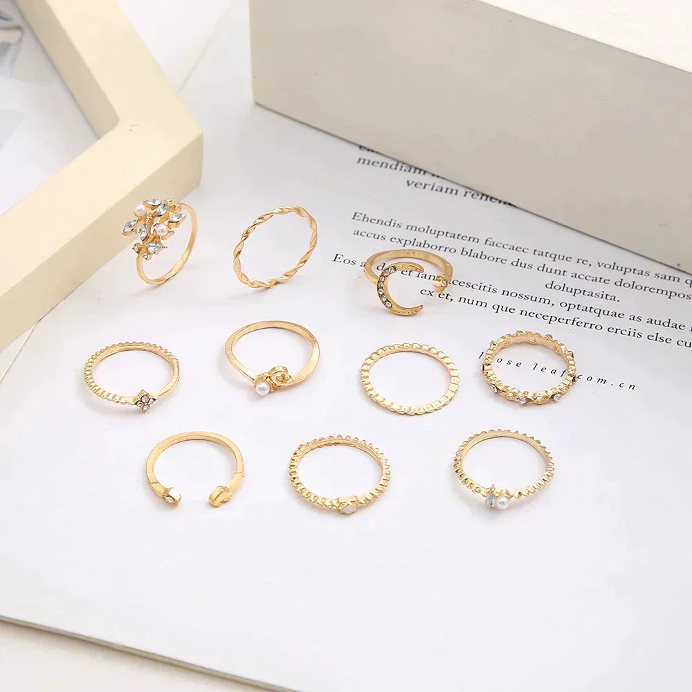 BrilhoLuxo 10 Anillos Bohemios Plata Oro - Sofisticado