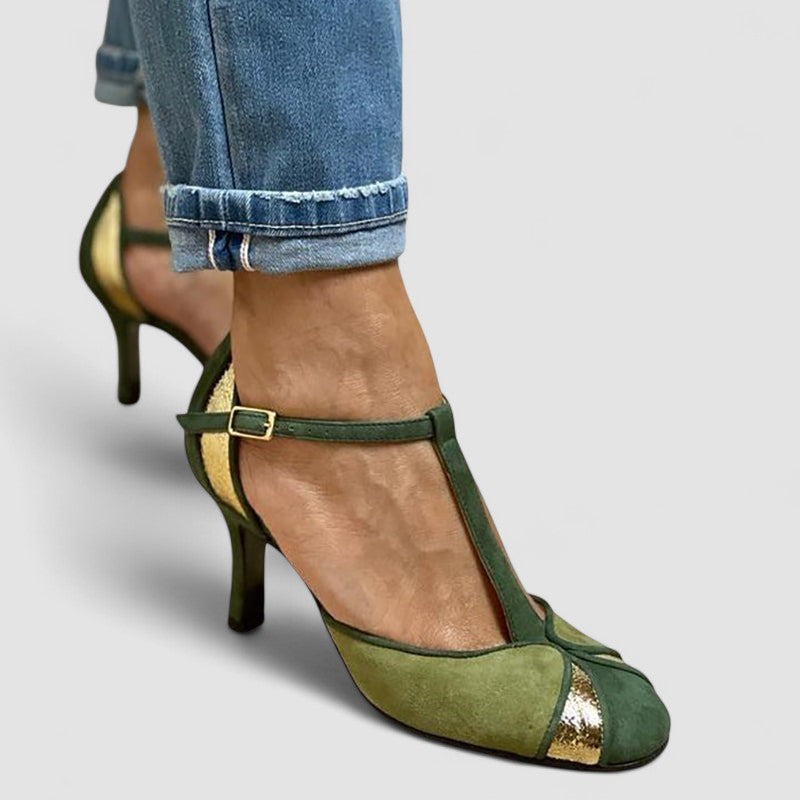 Taviana™ | Zapatos de tacón en patchwork con tira en T y puntera cerrada