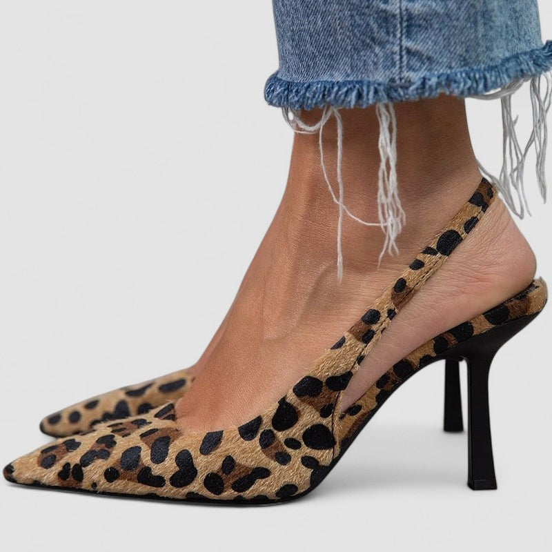 Liorina™ | Tacones kaki con estampado de leopardo y punta afilada