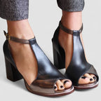 Nadaria™ | Sandalias negras con tacón alto y puntera abierta en patchwork