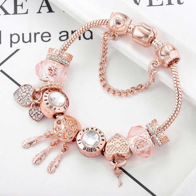 BrilloNoble Pulsera Copo de Nieve Rosas - Colgante Plata