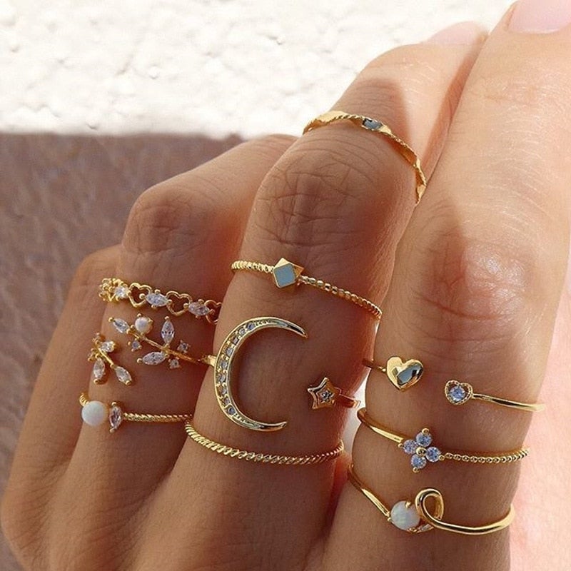 BrilhoLuxo 10 Anillos Bohemios Plata Oro - Sofisticado
