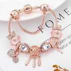 BrilloNoble Pulsera Copo de Nieve Rosas - Colgante Plata