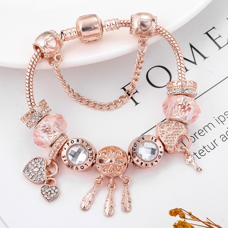 BrilloNoble Pulsera Copo de Nieve Rosas - Colgante Plata