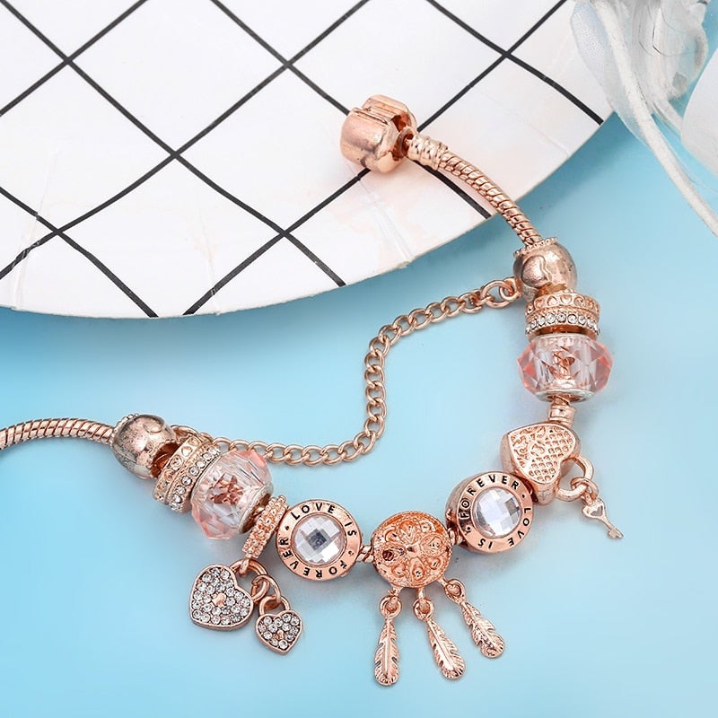 BrilloNoble Pulsera Copo de Nieve Rosas - Colgante Plata