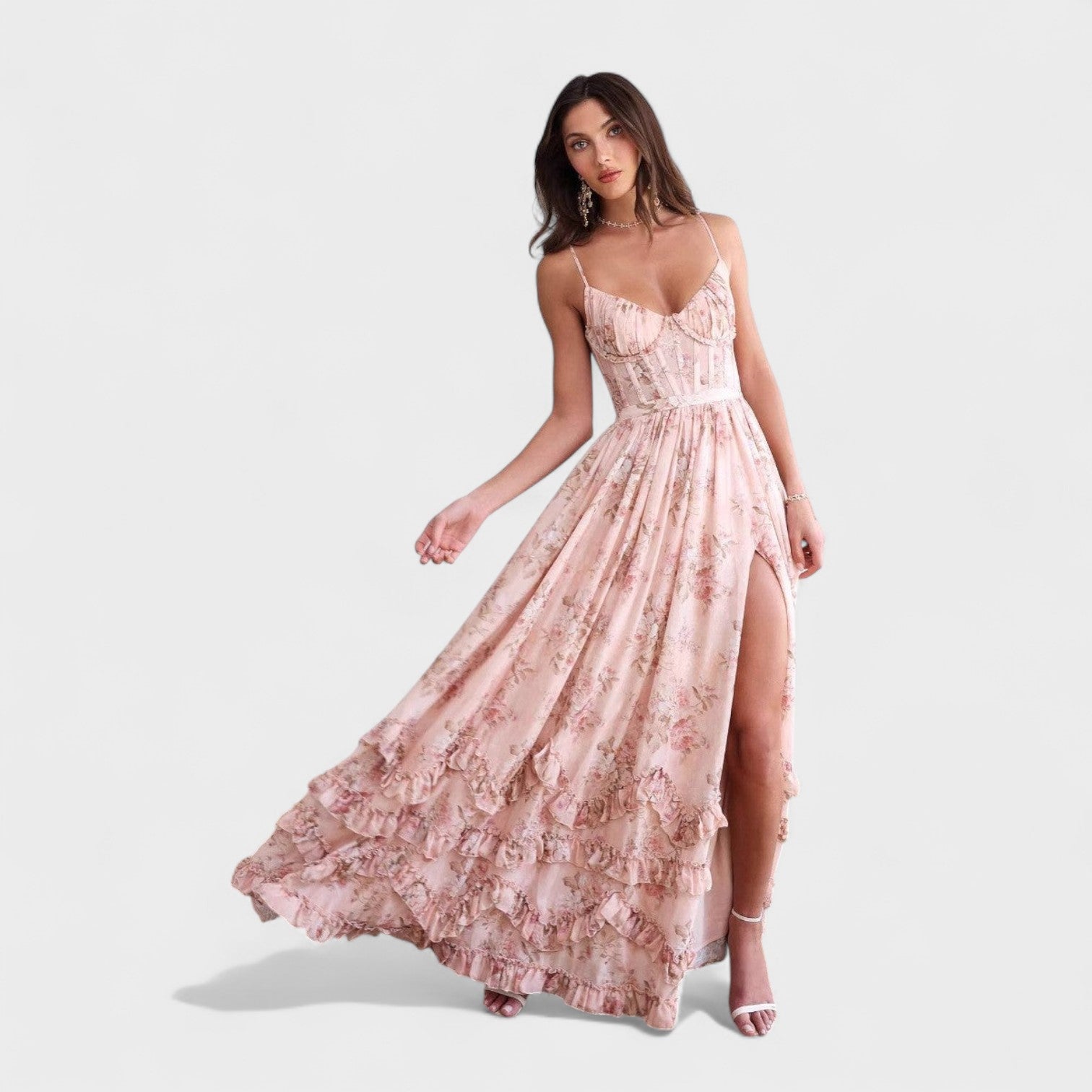 Florencia™ | Vestido largo bohemio con abertura y volantes.