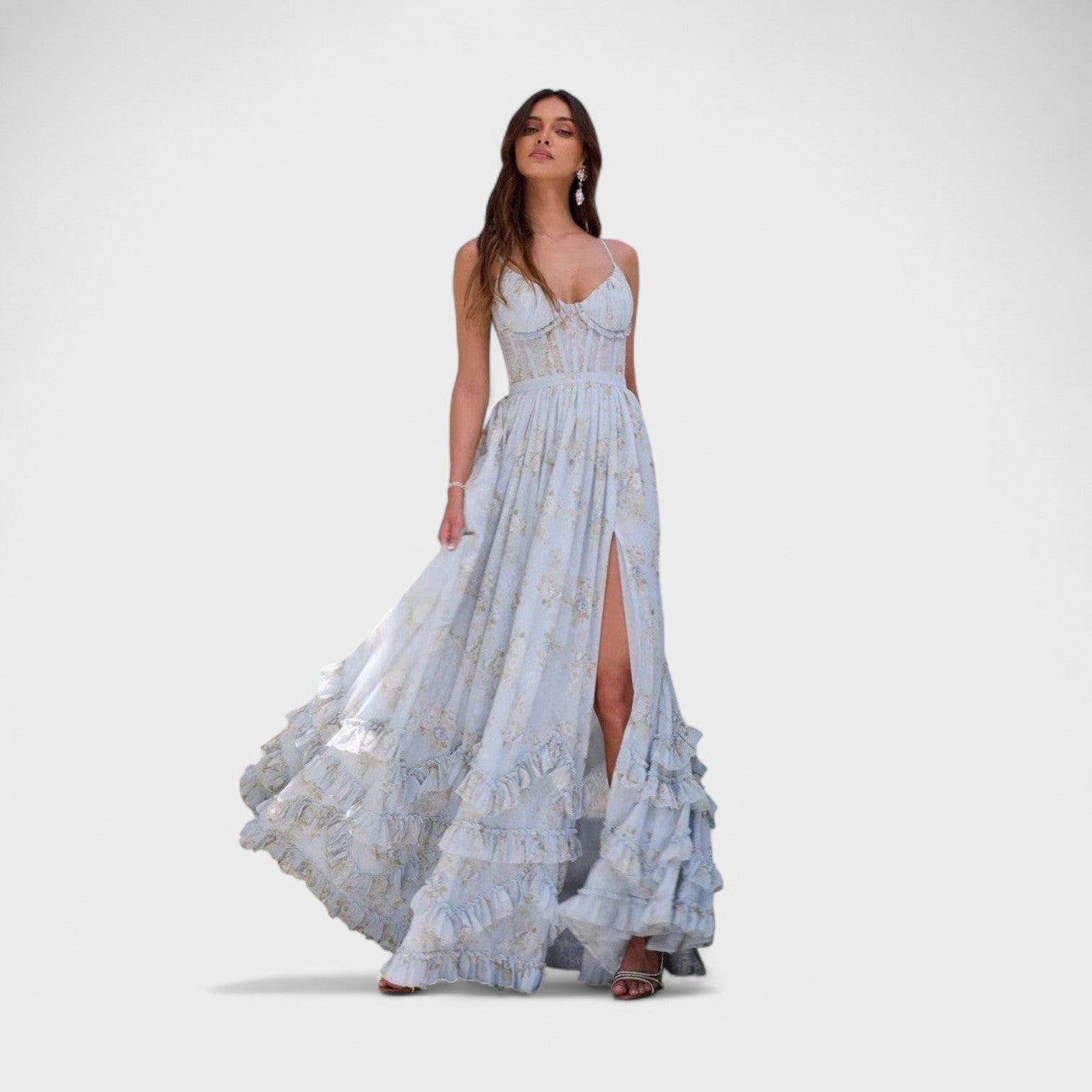 Florencia™ | Vestido largo bohemio con abertura y volantes.